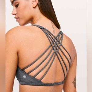 Lululemon Free To Be Wild Bra Size 6 Heathered Black Strappy Back Yoga Athletic